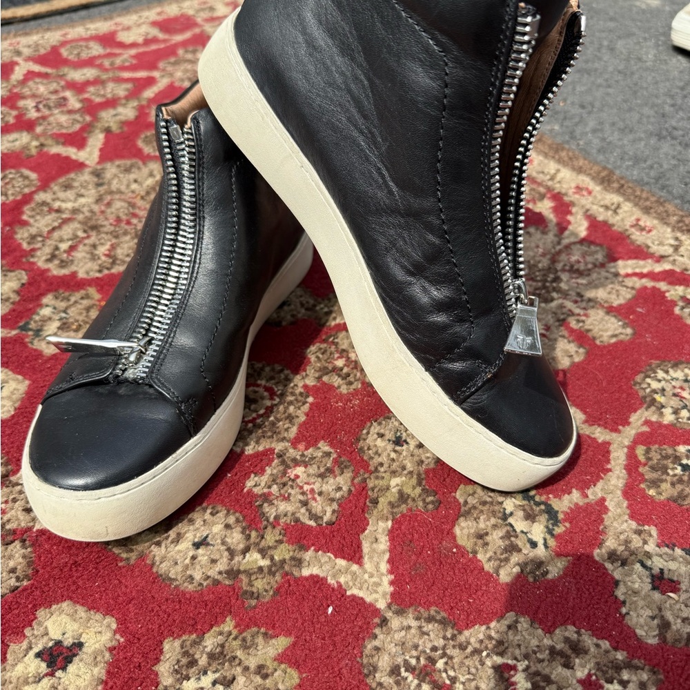 Black Leather High-Top Sneakers
